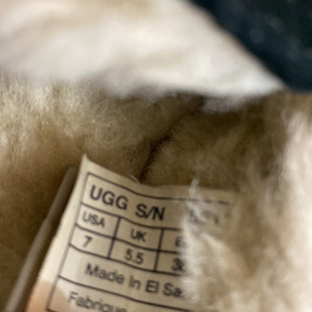 UGG Black Suede Moccasin Slippers with Tan Laces and Cream Fur - Picture 5 of 5
